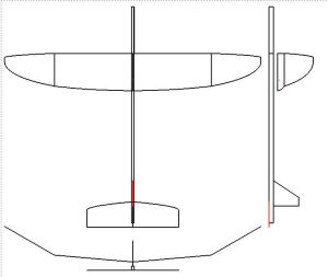 主翼面積は同じ、スパン延長した試作機の3面図